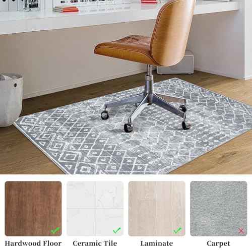 Office Chair Mats for Hardwood Floor, 36"X48" Desk Chair Mat for Hard Floor, Gaming Computer Chair Mat Office Rug for Rolling Chairs, Low Pile Carpet Under Chair Floor Protector, Grey Trellis