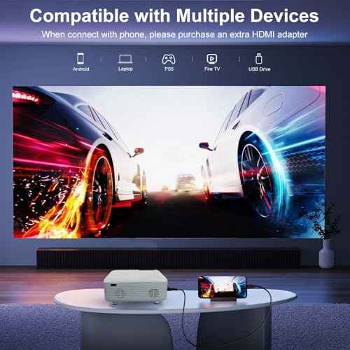 Mini Projector with HDMI Cable, Upgraded Bluetooth Projector with Screen, 1080P Full HD Portable Projector, Movie Projector Compatible with TV Stick Smartphone/HDMI/USB, indoor & outdoor use