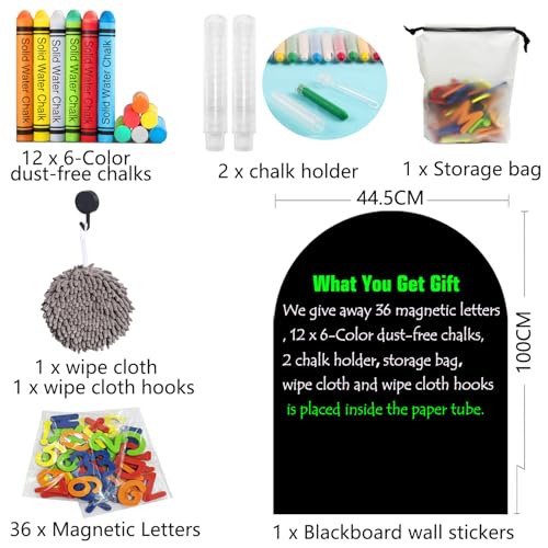 Magnetic Chalkboard Wall Arch Decal 39.3"x17.5" Contact Paper Peel and Stick for Walls Self Adhesive Magnetic Wall Board Sticker with 36 Magnet Letters for Kid Black Chalk Board Wallpaper Roll