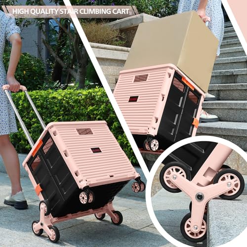 SELORSS Foldable Utility Cart Collapsible Crate Rolling Carts with Stair Climbing Wheels Rolling Tote Basket Teacher Cart with Lid Wear-Resistant 360¡ÆRotate Wheel Noiseless for Shopping Grocery Office