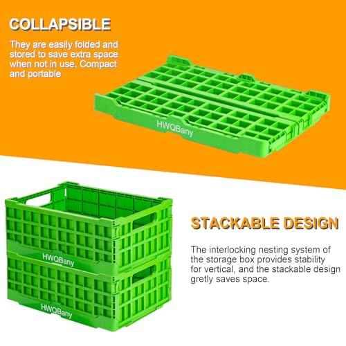 Milk Crates Heavy Duty, Crates for Storage, 20L Plastic Stackable Storage Baskets for Organizing, Collapsible Storage Crate for Home Kitchen Bedroom Office School Store, Green, Pack of 3