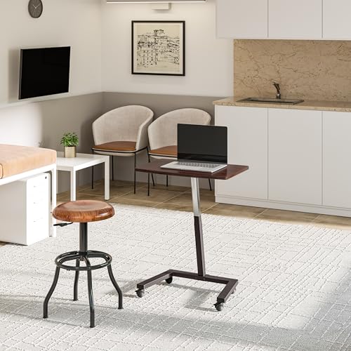 Seville Classics Airlift Height Adjustable Mobile Rolling Laptop Cart Computer Workstation Desk, Table for Home, Office, Classroom, Hospital, w/Wheels, Walnut, Flat (24") (New Model)