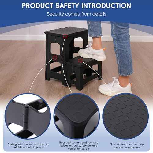 2-Step Folding Stool for Adults, Non-Slip Foldable Stool for Home, Office, Garage, Library, Closet, Bathroom, Porch