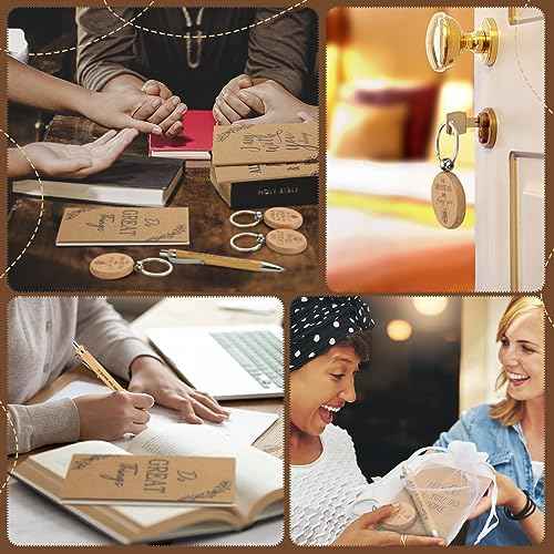 Yeaqee Christian Gifts Retractable Bamboo Pen Bible Verse Inspirational Notebook Keychain Organza Bags for Women Men Gifts(80 Pcs,Christian Style)