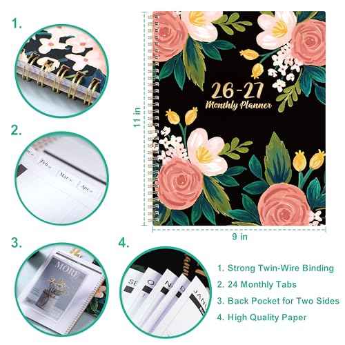 2026-2027 Monthly Planner/Calendar - 2 Year Planner 2026-2027, Jan 2026 - Dec 2027, Monthly Calendar 2026-2027 with Two-Side Pocket, 9'' x 11'', Tabs, Sturdy Binding