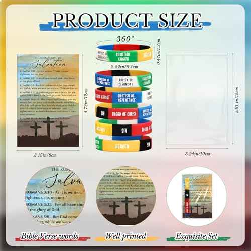 100 Sets Church Christian Gifts Bulk Salvation Bracelets with Plan of Salvation Cards Religious Silicone Bracelets Gospel Tracts Roman Road to Church Teaching Kit