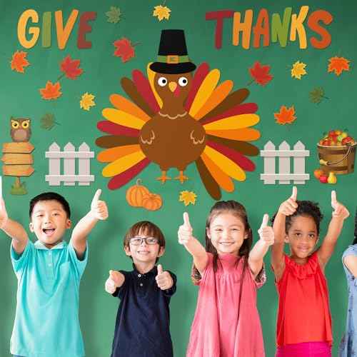 Cholemy 101 Pcs Thanksgiving Turkey Bulletin Board Decorations Set 50 Inch DIY Turkey Cutouts for Bulletin Board Thanksgiving Fall Classroom School Wall Party Decoration