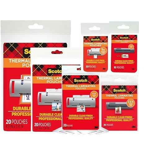 3M Thermal Laminating Pouch Variety Pack, 110 Assorted Clear Pouches (6 Sizes, from Small ID 2.52" x 4.25" to Letter 9" x 11.4"), 3 mil & 5 mil for Documents, Photos, Cards, Badges