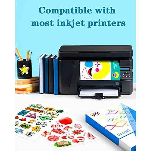 QYH Printable Vinyl Sticker Paper for Inkjet Printer Glossy 120 Sheets Adhseive White Labels 8.5"x11" Decal Paper