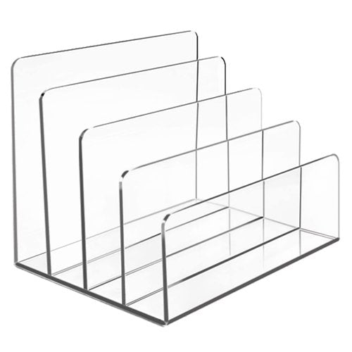 Halyuhn Acrylic File Organizer, 4Sections Clear Desk Organizer for Home Office, Desktop File Folder, Acrylic Mail Organizer Countertop for Notebook, Document and Paper, Clear File Holder,1Pcs