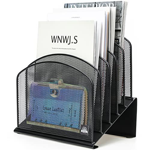 Black Inclined 5-Section Desktop File Organizer for Office & Home