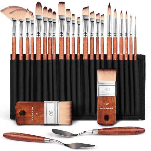 26pcs Paint Brush Set, Fuumuui Professional Acrylic Paint Brushes Complete Range of Sizes with Upgraded Short Handle Wide Flat Paintbrush for Acrylic, Oil, Watercolor and Gouache
