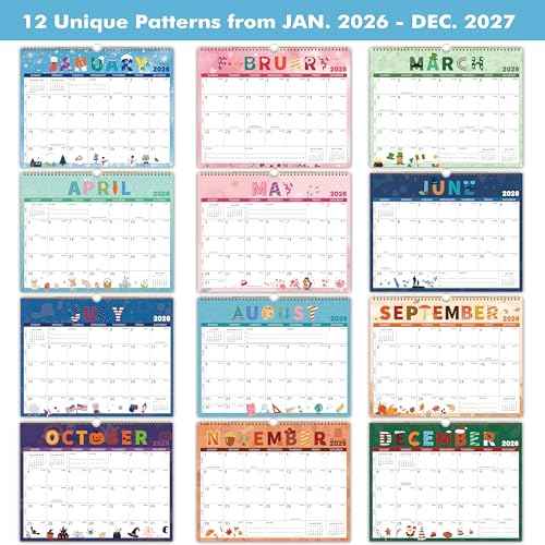 2026-2027 Wall Calendar - Wall Calendar 2026-2027, 24-Month Calendar, Jan. 2026 - Dec. 2027, 14.8" x 11.4", 2 Year Calendar, Thick Paper - 12 Themes