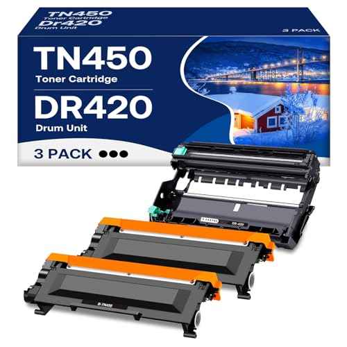 TN450 Toner Cartridge DR420 Drum Unit Replacement for Brother TN450 TN-450 TN420 DR-420 Work with HL-2270DW HL-2280DW HL-2230 MFC-7860DW Intellifax 2840 2940 (2 Toner +1 Drum,3 Pack)
