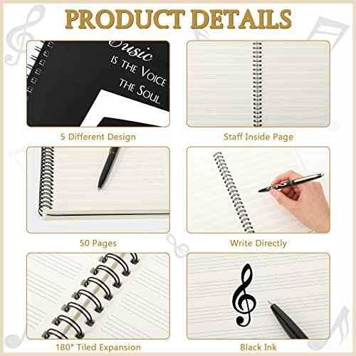 10 Set Music Themed Stationery Gifts Sets Including 10 Pcs Music Composition Manuscript Clef A5 Notebook and 10 Pcs Ballpoint Pens Music Gifts Bulk for Music Teachers Students