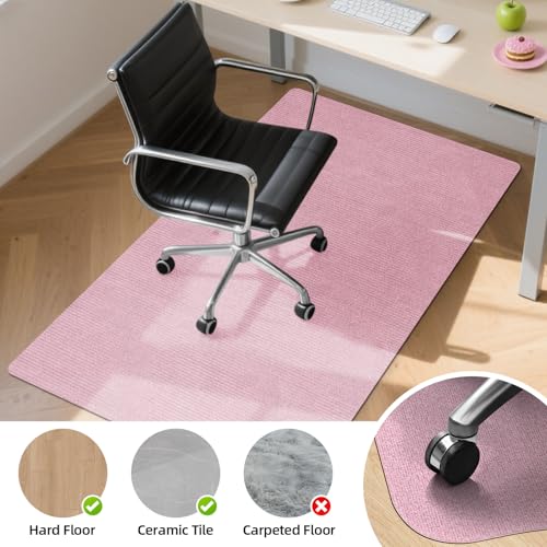 Office Chair Mat for Hardwood Floors 63" x 51", Durable Non-Slip Large Tile Floor Protector, Anti-Scratch Thick Heavy-Duty Recyclable Gliding Desk Mats for Computer Rolling Chairs, Pink