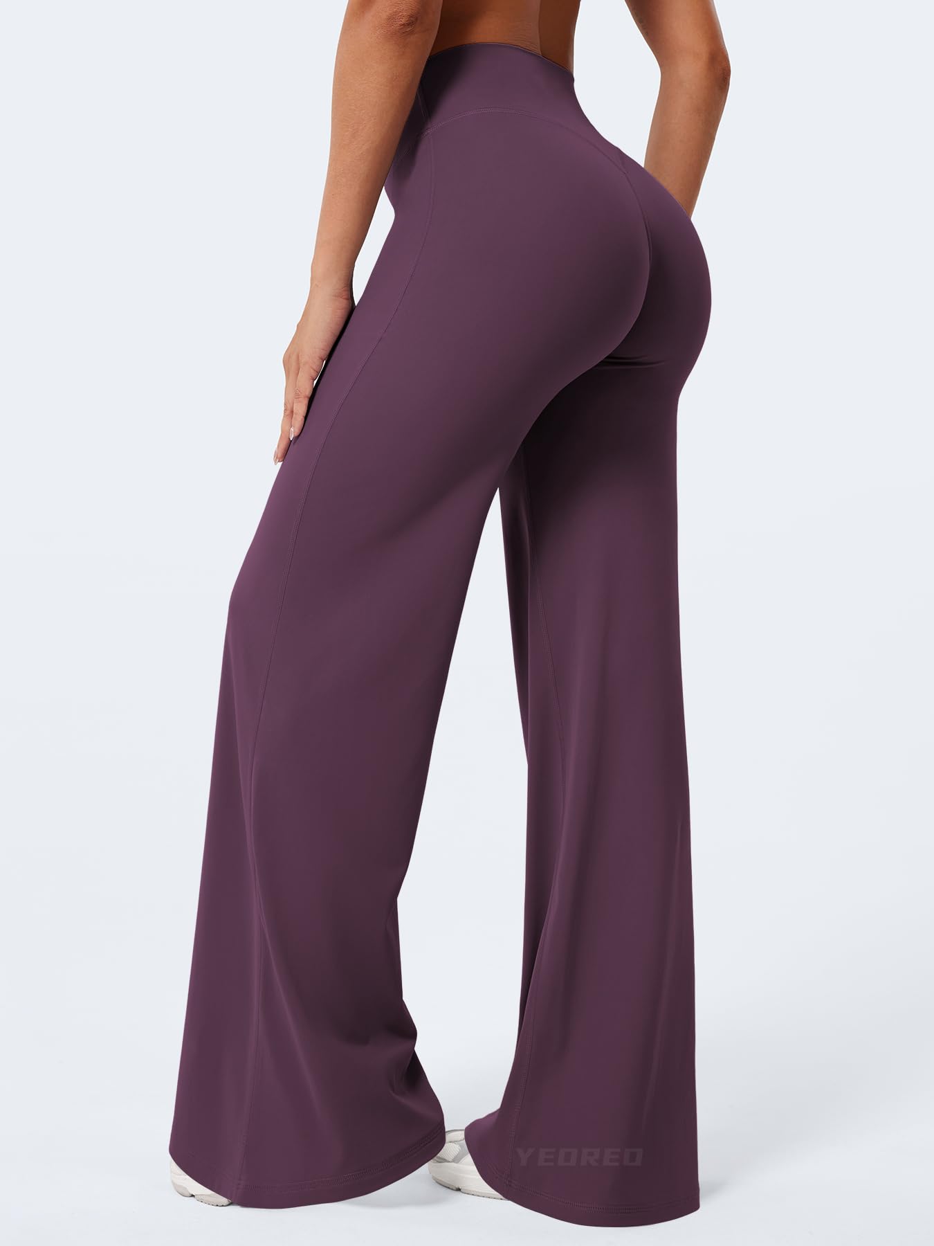 YEOREO Workout Leggings Womens No Front Seam Straight Leggings 35" High Waist Buttery Eddiy Gym Yoga Pants Black Berry Purple XL