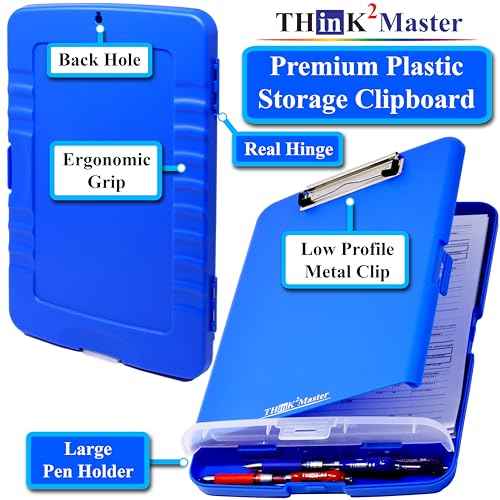 Think2Master [3 Pack] Blue Plastic Storage Clipboard with Pencil Holder. | 25% Heavier & 25% Sturdier| Heavy Duty. Nursing, Teacher & Classroom Must Have.