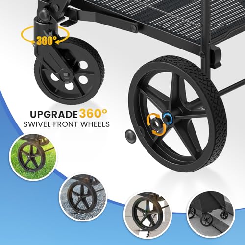 Folding Shopping Cart with Waterproof Bag, Grocery Cart with Encrypted Mesh Bottom, 23 Gal Double Basket & 360¡Æ Swivel Wheels, 260 Lbs Heavy Duty Shopping Carts for Groceries, Laundry