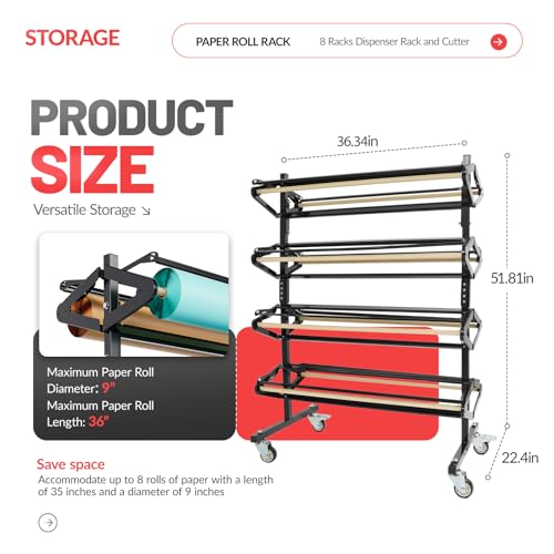 Heavy-Duty Steel 4-Tier Mobile Paper Rack with Lockable Casters for Workshop & Studio