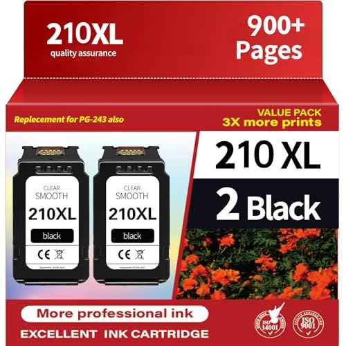 210xl Black Ink Cartridge High Yield Replacement for Canon PG210 PG-210 210XL Black Ink Cartridges for PIXMA MX410 IP2700 IP2702 MP240 MP250 MP495 MX340 Printer(2Black)