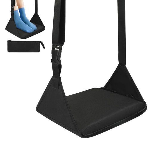 Foot Hammock for Plane Travel, Upgraded Airplane Foot Rest with Memory Foam, Hardboard, Portable Zippered Leg Hammock for Long Flight, Under Desk Footrest, No Collapse Foot Sling, Travel Essentials