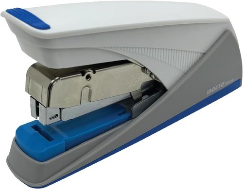 Easy-Flat Stapler | Effortlessly Staples 20-25 Sheets with 50% Less Force - Durable Steel/ABS Design (Blue & White)