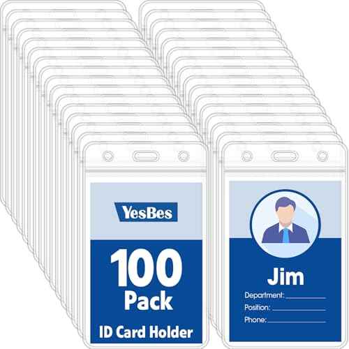 100 Pcs Vertical Badge Holders, Waterproof ID Badge Holder, Clear ID Card Holder with Resealable Zip for Proximity Cards, RFID, Credit Cards