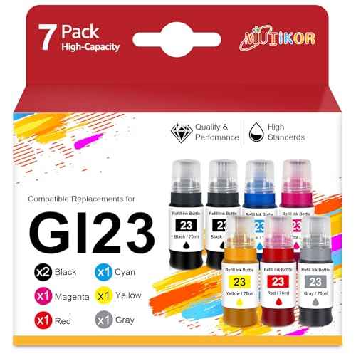Compatible G620 Refill Ink GI-23 Ink Replacement for Canon GI23 Ink Refill Bottle Work for Canon G620 G520 Printer (7-Pack, Black*2, Cyan Magenta Yellow Red Gray)