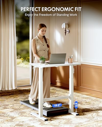 FLEXISPOT H7 Plus White 32-Inch Mobile Pneumatic Standing Desk - Adjustable, No Electricity Needed