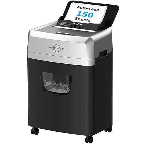 BONSEN 150-Sheet Autofeed Paper Shredder for Office, 60 Mins Heavy Duty Micro-Cut Shredders for Home Office Use, P-4 High Security Commercial Document Shredder with 6 Gal Large Capacity Bin (S3114)