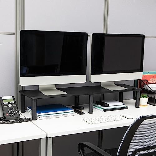 Mind Reader Dual Monitor Stand, Height Adjustable, Desktop Organizer, Laptop Riser, Office, 38.5" L x 11" W x 2.55-6.5" H, Black