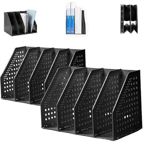 deli 2 Pack 4 Vertical Compartment Binder Holder for Desk Organizer Collapsible Magazine File Holder Adjustable Sturdy Binder Storage Organizer for Office School Home-Black