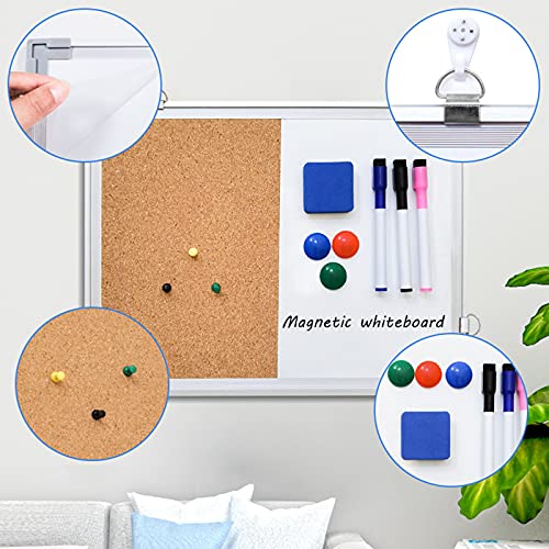 16x12 Inch Magnetic Whiteboard & Corkboard Combo for Office & Home