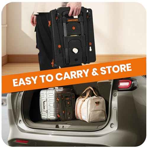 Folding Hand Truck, Dolly Cart with 4 Wheels & 2 Elastic Ropes, Adjustable Handle Foldable Dolly, Lightweight Portable Hand Cart for Luggage, Travel, Shopping, Moving, Airport, Office