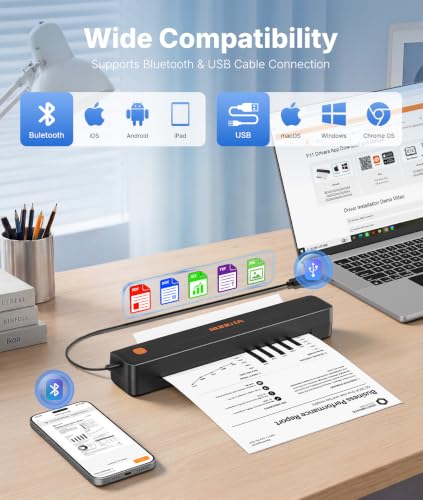 Rongta Black Portable Thermal Bluetooth Printer - Inkless Mobile Printer for Travel, School & Office