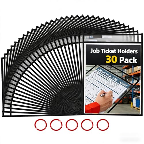 GAMENOTE 30 Pack Dry Erase Pockets 10x14in, Black – Reusable Writing Sleeves with Ring Binders
