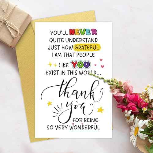 6 Pcs Thank you Cards with Envelope, 8 x 5.3 Inches, Appreciation Card for Men Women, Lovely Thank You Gifts Card for Friend, Coworker, Teacher