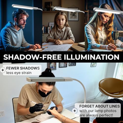 LK LISA KON LED Desk Lamps for Home Office, Eye-Caring Desk Light, Economic Nail Lamp for Desk, Dimmable Table Lamp, Reading lamp with Strong Fastening and Clamp