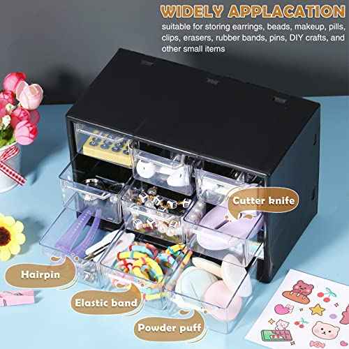 Rtteri 9 Pieces Mini Drawer Organizer Plastic Desktop Storage Box Desk Craft Organizer with 9 Clear Drawers for Office Home Jewelry Small Parts Belongings Cosmetics Collection, Wall Mounted (Black)