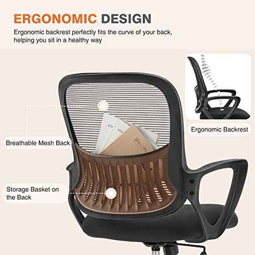 Sweetcrispy Home Office Managerial Executive Chair with Ergonomic Design, Mid-Back Mesh Swivel, Comfortable Lumbar Support and Rotating Wheels for Bedroom, Study