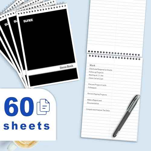 SUNEE 12 Pack Steno Pads 6x9, Gregg Rule, 60 Sheets, Spiral Notebook 6x9, White Paper, Take Notes with Top Spiral Notebook, for School, University, College, Work, Office, Black
