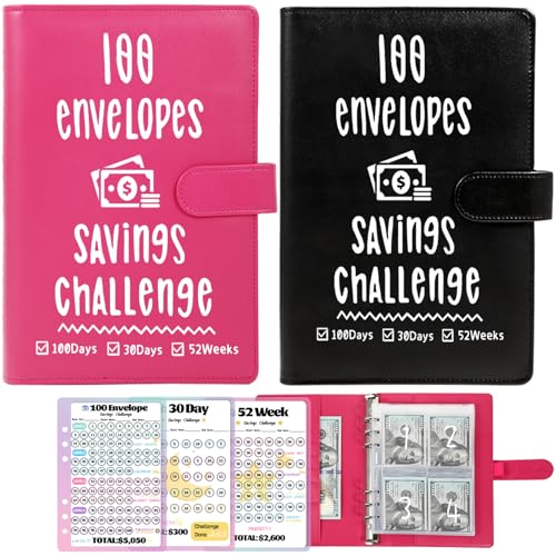 VAZOCA Black & Red 2 Pack Money Saving Challenge Envelopes & A5 Binder