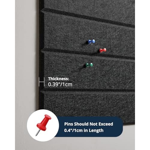 Large Cork Board, 12 Pack 12"X12"X0.4" Felt Bulletin Board Tiles with Self Adhesive for Wall Home Office Decor, Pin Cork Boards-Black