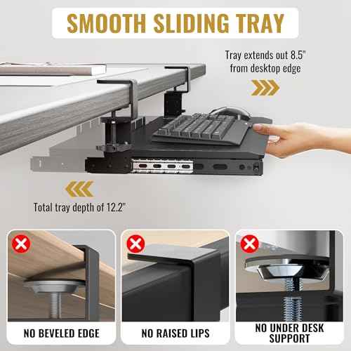 Keyboard Tray Under Desk Slide Out ? Large 27" (31" Wide with Clamps) Computer Drawer Pull Out with Sturdy C-Clamp Mount, Ergonomic Keyboard Holder Under Desk Tray, Black