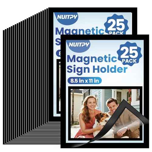 25 Pack Magnetic Sign Holder, 8.5in x 11in Self Adhesive Wall Mount Magnetic Document Holder, Magnetism Border Sign Holder with Transparent PVC Front Cover