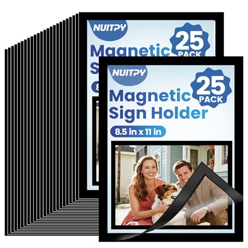 NUITPY 25 Pack Magnetic Sign Holders 8.5 x 11 Inches - Reusable Magnetic Display Frames