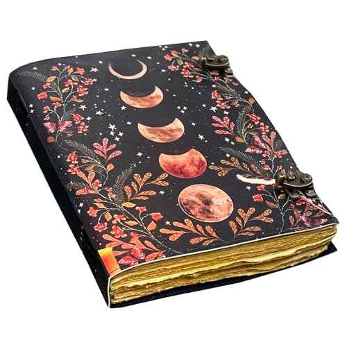 Blank Spell Book of Shadows Journal with Lock Clasp Vintage Handmade Leather Journal Moon Phase Print Diary Prayer Pagan Witchcraft Supplies Wiccan Decor Notebook Daily (13x10 Inch)