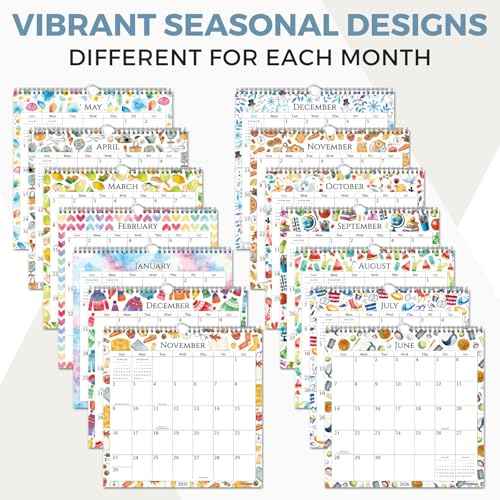 CRANBURY Large 12x12 Wall Calendar 2026 (Seasons), Square Hanging Calendar, 14 Months, Use Nov 2025 to Dec 2026, Big Grid, Colorful Seasonal Monthly Designs