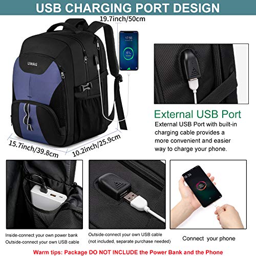 LIWAG Extra Large Business Travel Backpack, Anti Theft Water Resistant College Backpack Computer Bag Fits 17.3Inch Laptop Notebook, Blue
